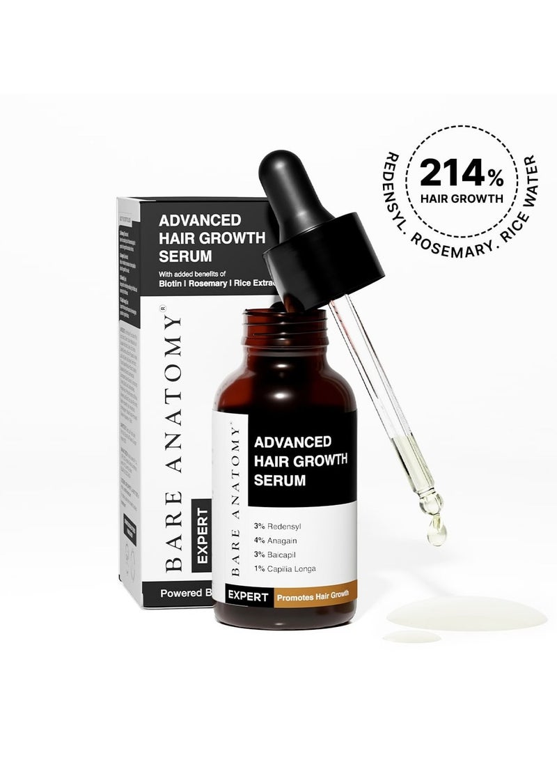 BARE ANATOMY سيروم متقدم لنمو الشعر | 3% ريدنسيل + 4% أناغين + 3% بايكا بيل + 1% كابيلية لونغا، إكليل الجبل، البيوتين ومستخلص الأرز | سيروم لنمو الشعر والتحكم في تساقط الشعر للنساء والرجال | 30 مل - Image 2